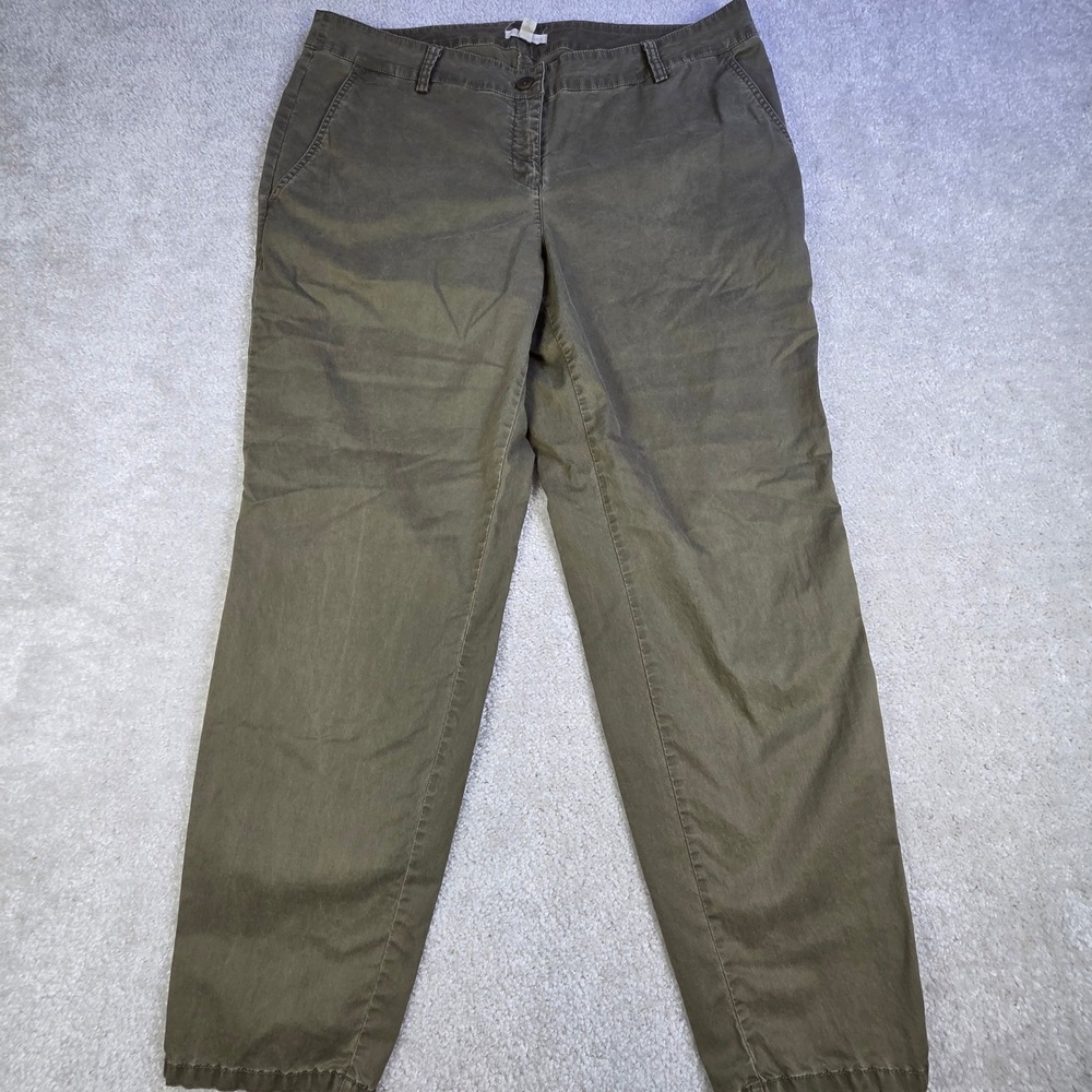 Eileen Fisher Tapered Pants Khaki Green Organic Cotton Tencel Size L Lightweight